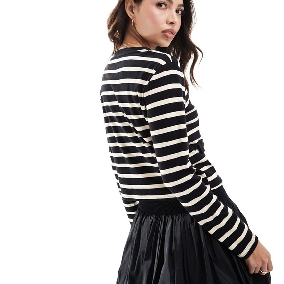 NWT Mango Black Cream Knitted Cardigan Gold Buttons Women’s Size Large Preppy - Picture 2 of 16